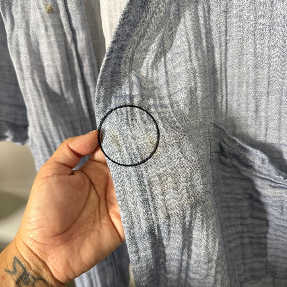 Eileen Fisher ONE SIZE Chambray Organic Cotton Crinkle Gauze Kimono Jacket - Picture 10 of 11
